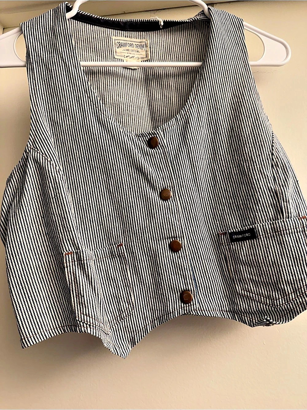 Crawford Denim Vest Striped in Blue & White Size Medium